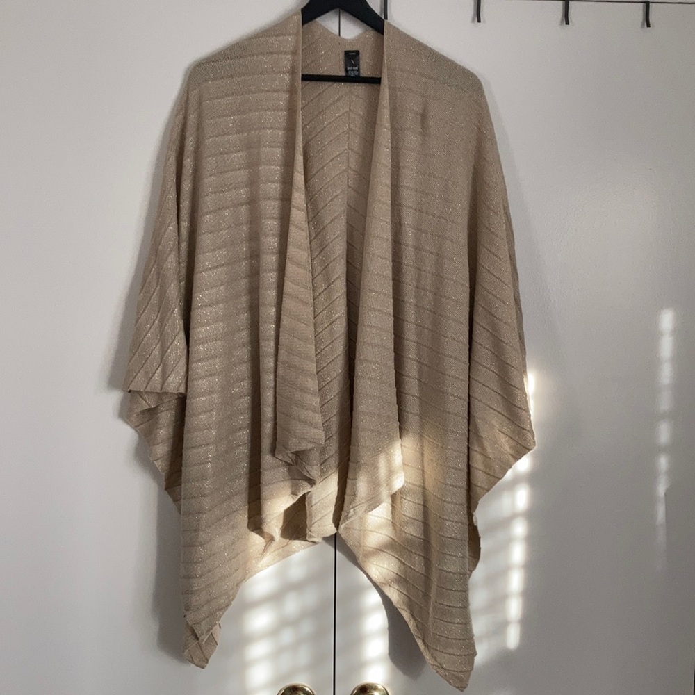 MixIt Beige Poncho with Gold Thread - One Size